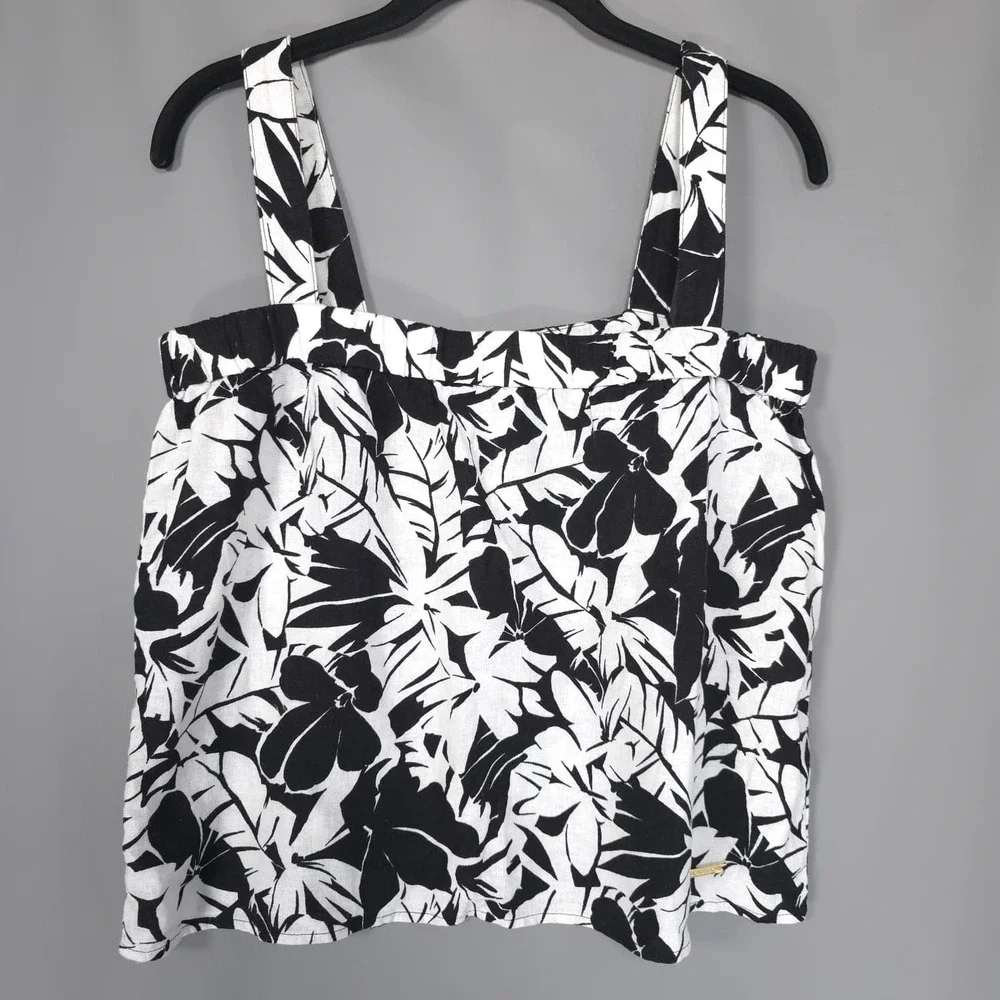 MICHAEL KORS Womens New Set Tank Top Shorts MEDIUM Black White Linen QS540TLHF0